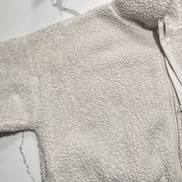 Forever 21 Women's Large Cream White Sherpa Hooded Jacket Pockets Full Zip SZ S - Picture 3 of 16